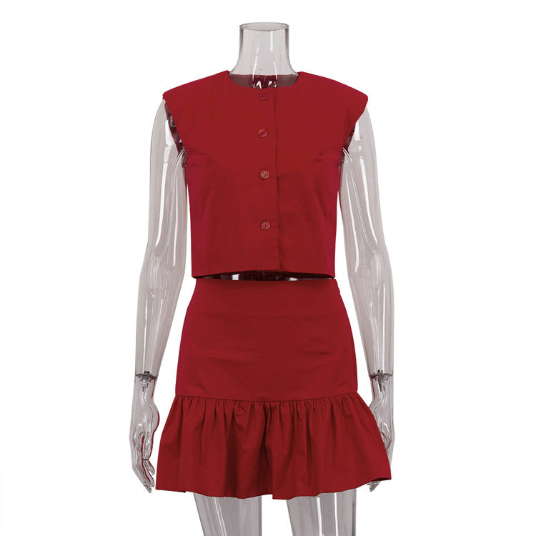 Sleeveless Shirt Vest Top Fishtail Skirt Two-piece Set