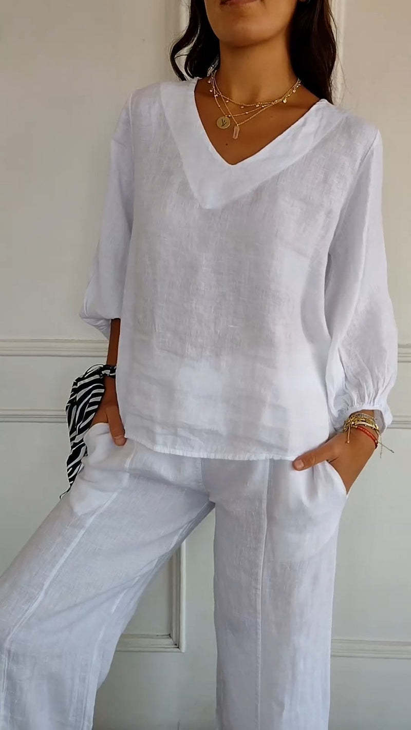 Solid-Color V-Neck Long-Sleeve T-Shirt