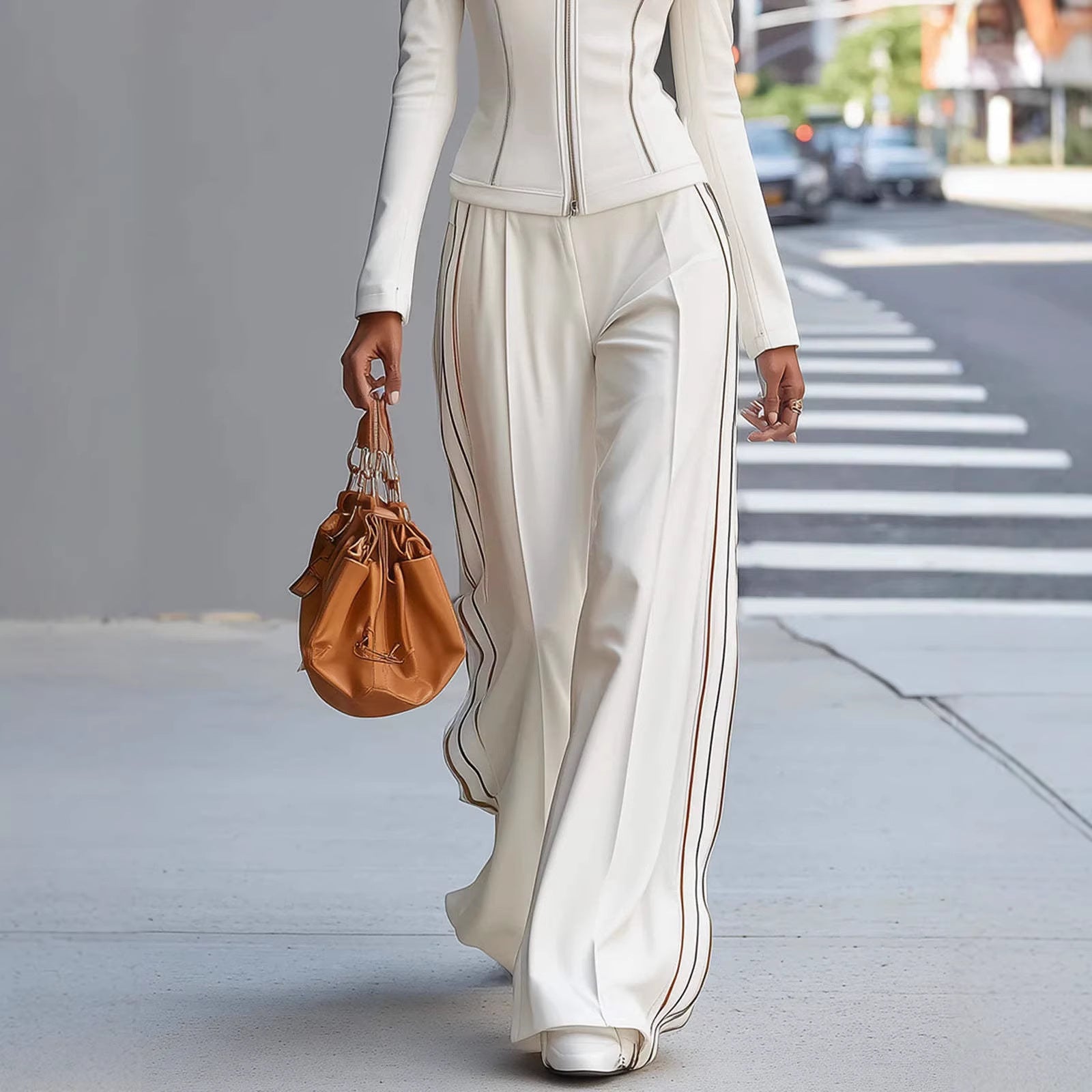 Solid-color Rayon Slim-fit Casual Athletic Long-sleeve Womens Set