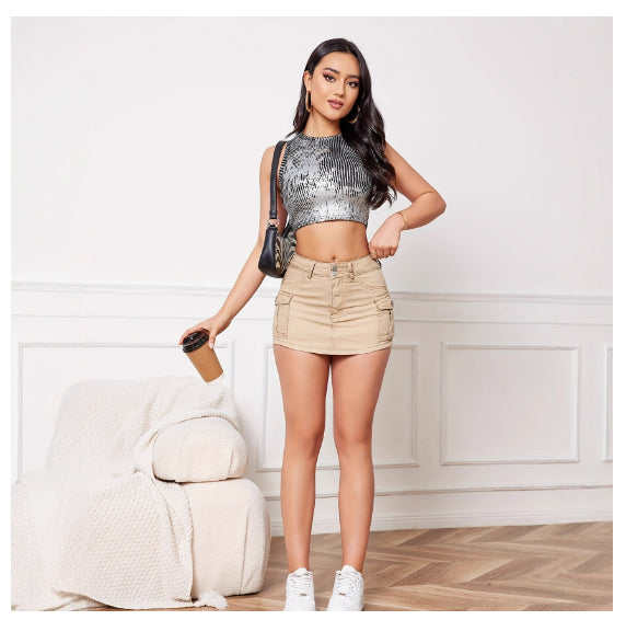 Solid-Color Mid-Waist Slim-Fit Bodycon Skirt