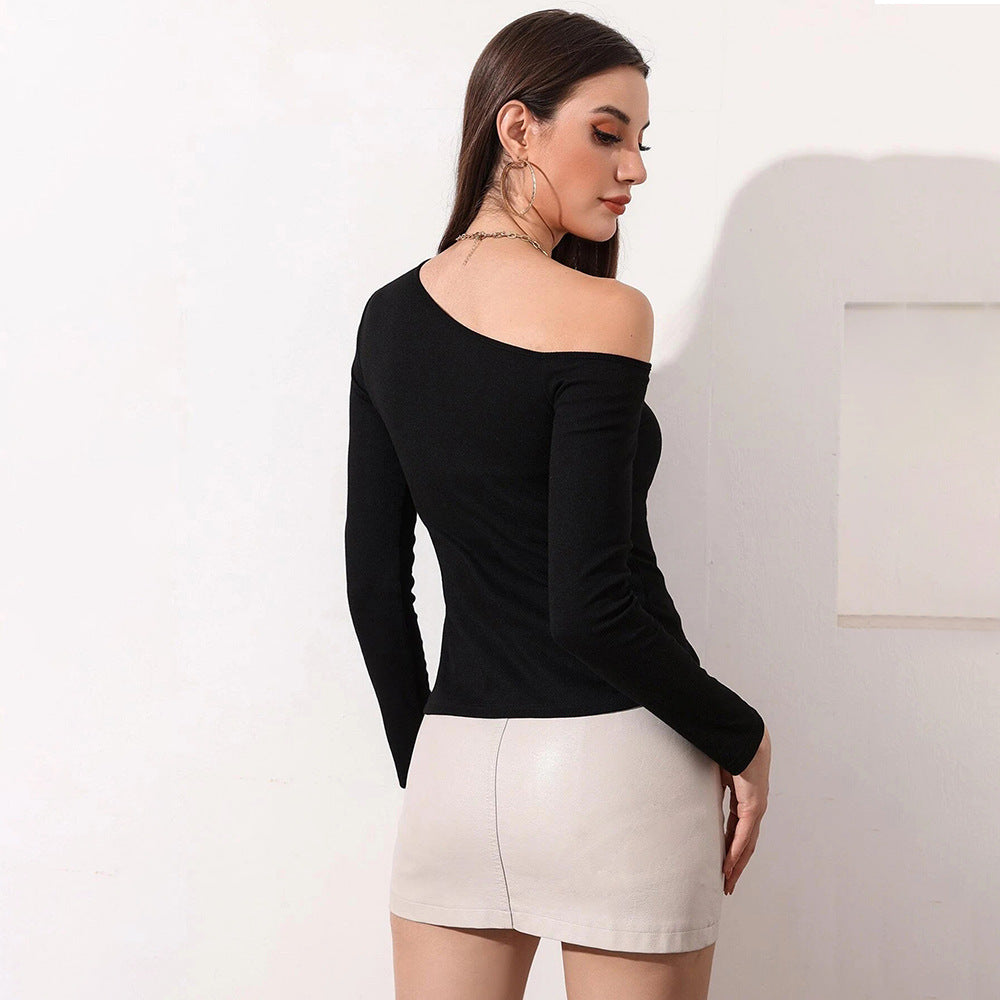 Sexy Hollow-out Waist-casual Long Sleeve Women's T-shirt