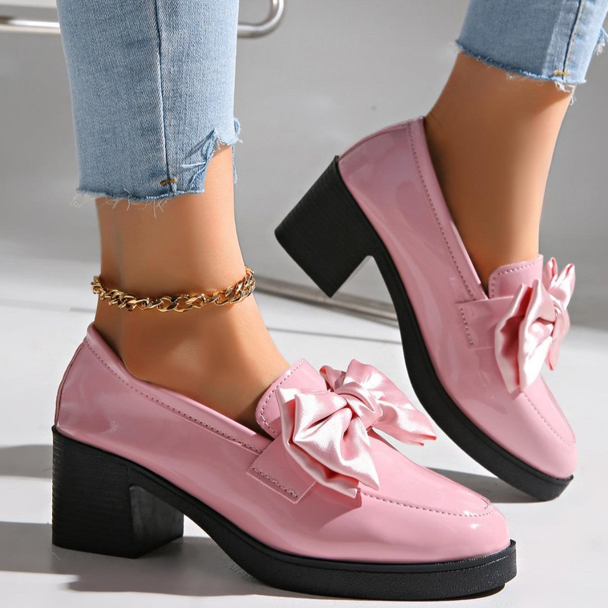 Womens Fashionable Bowtie Plus-Size High-Heel Pumps