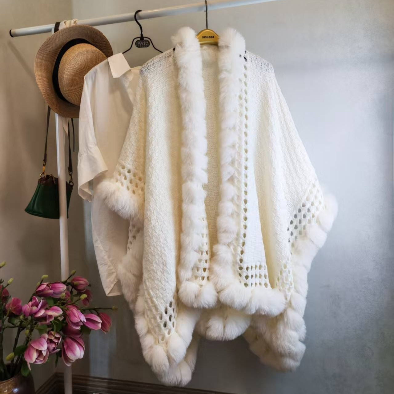 Solid-color Thickened Warm Womens Rabbit-fur Shawl