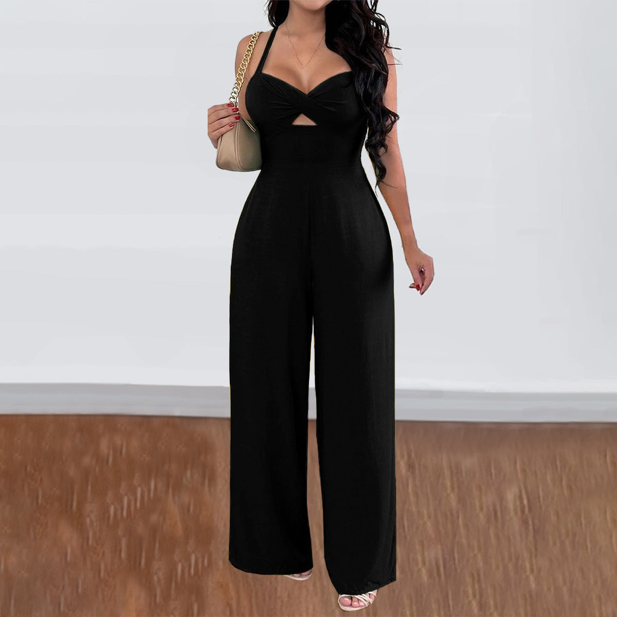 Leisure Vacation Commute Style Solid Color Sling Wide Leg Jumpsuit For Women