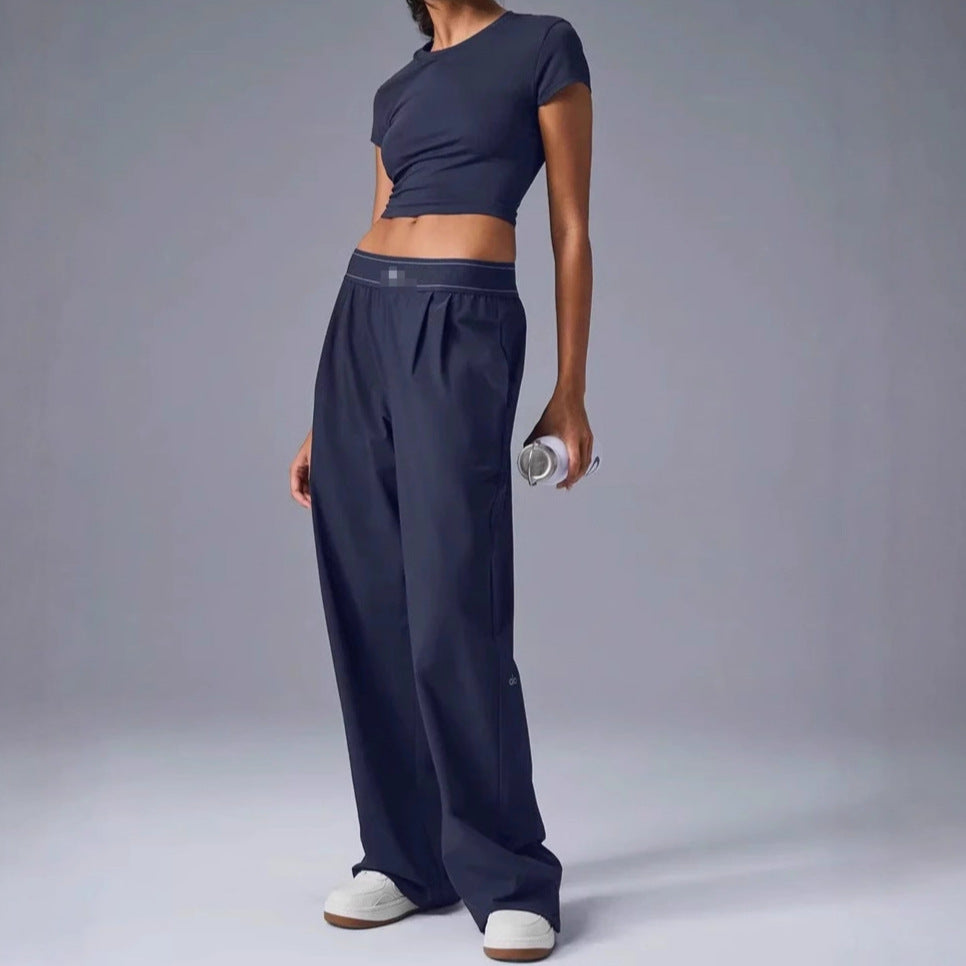 Casual Sporty Woven Wide-leg High-waisted Pants