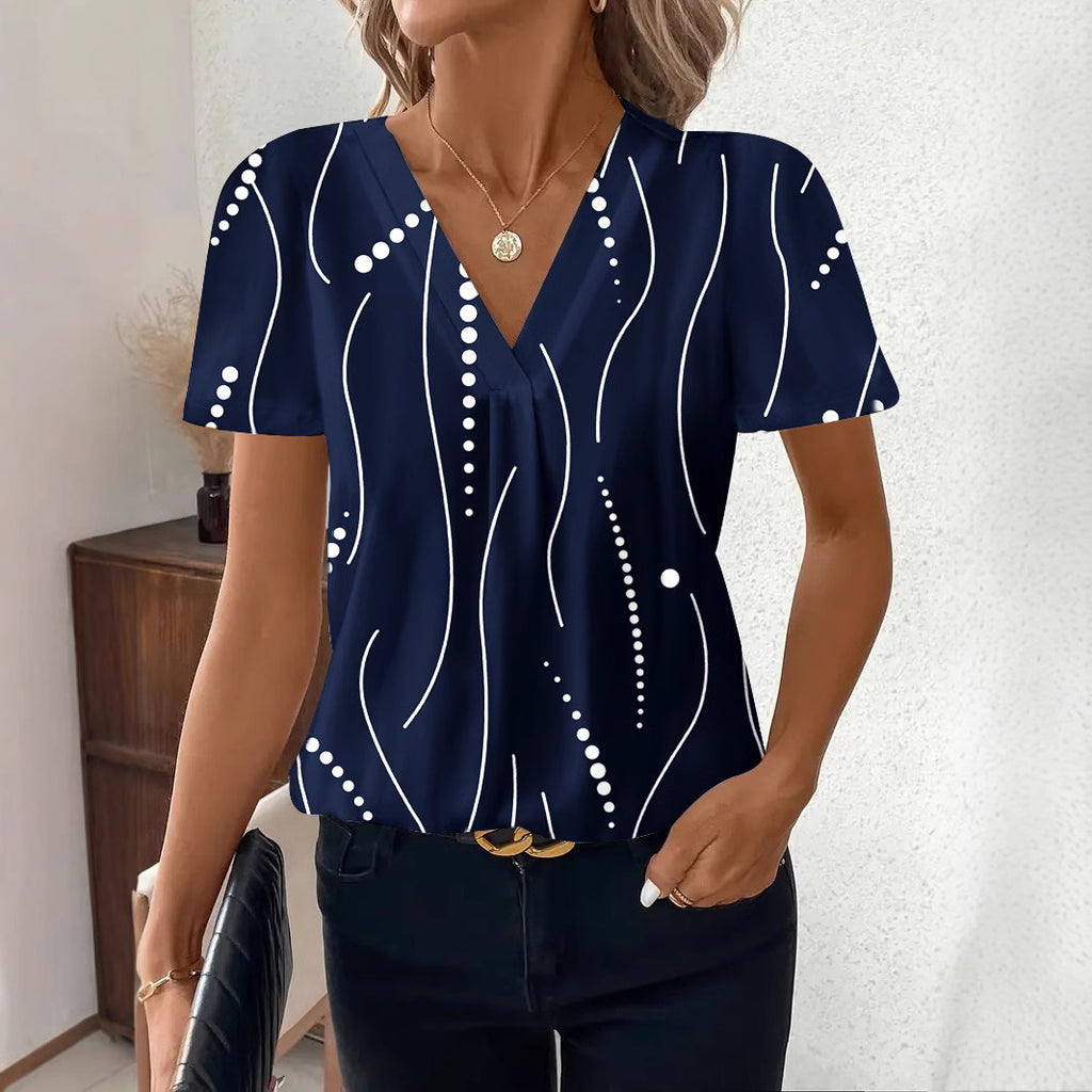 Fashion Casual Printing V-neck Top