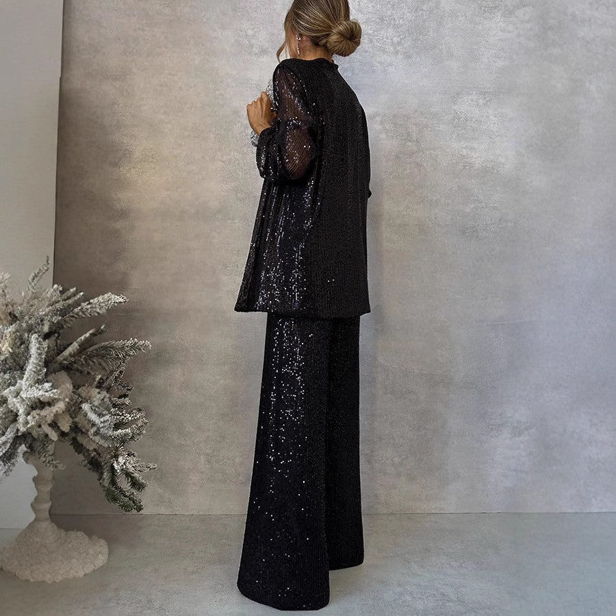 Three-color Sequin Small Suit High Waist Fashion Casual Pants Two-piece Suit