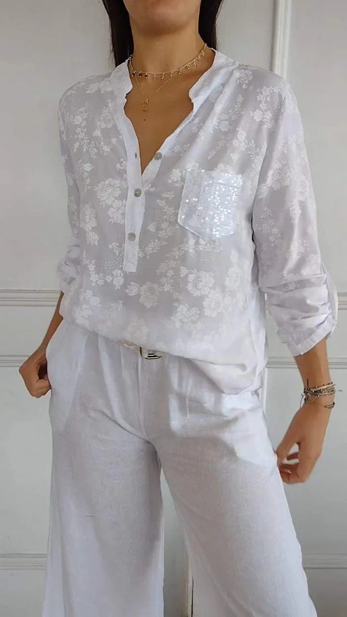 Summer New European And American Women's Fashion High-end Temperament Elegant Printed Shirt Top