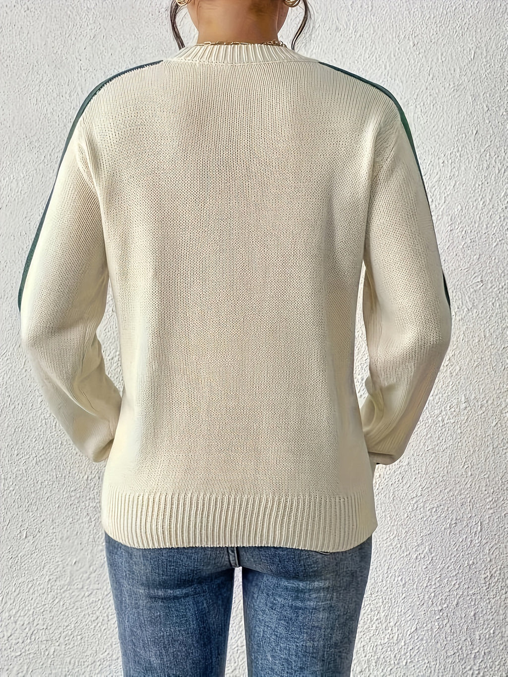 Versatile Round Neck Color-blocked Loose Knit Pullover