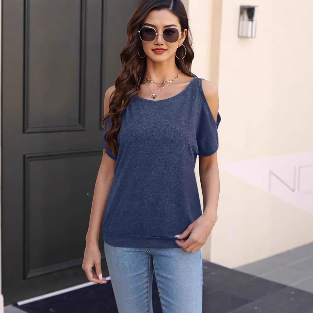 Relaxed-fit Casual Off-shoulder Crew-neck T-shirt