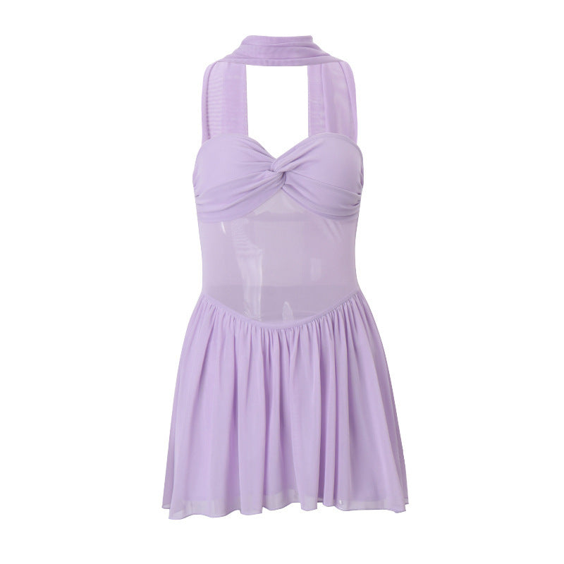 Wrapped Chest Slim Mesh Micro Transparent Scarf Pleated Pure Desire Dress