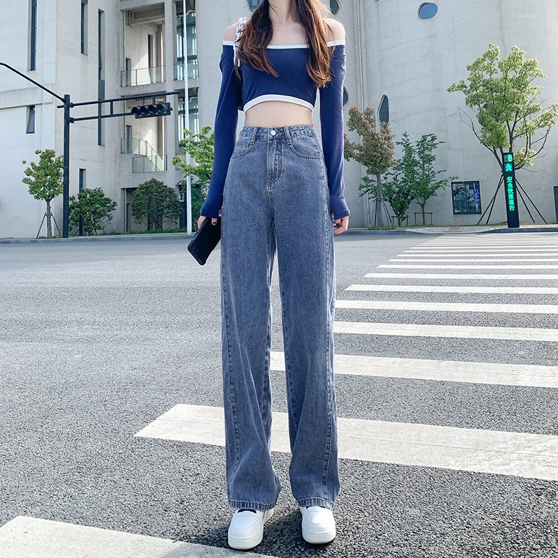 Women's High Waist Straight Jeans Loose-fitting Wide-leg Trousers
