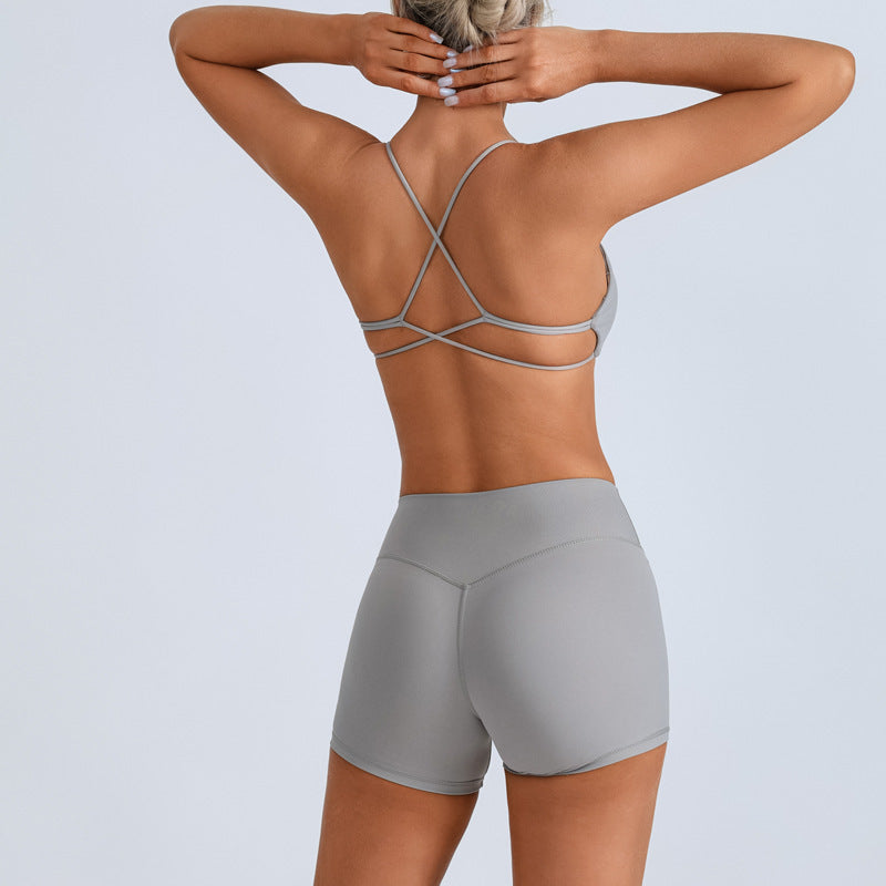 Beauty Back With Chest Pad Cross Spaghetti Strap Bra High Waist Fitness Pants