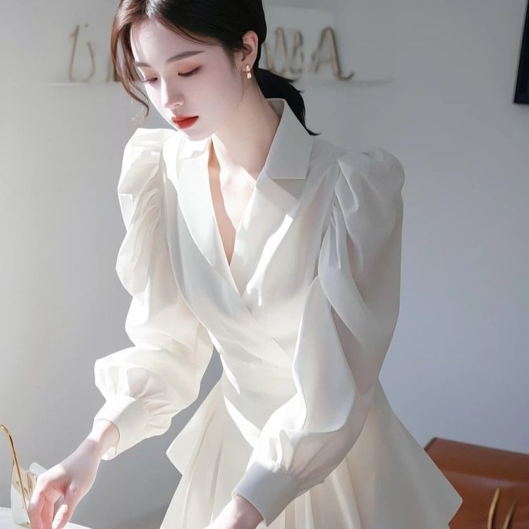 French Temperament High-end Fashion Socialite Waist-cinching Shirt