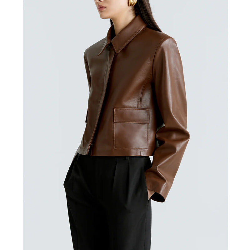 Biker-style Lapel Leather Jacket