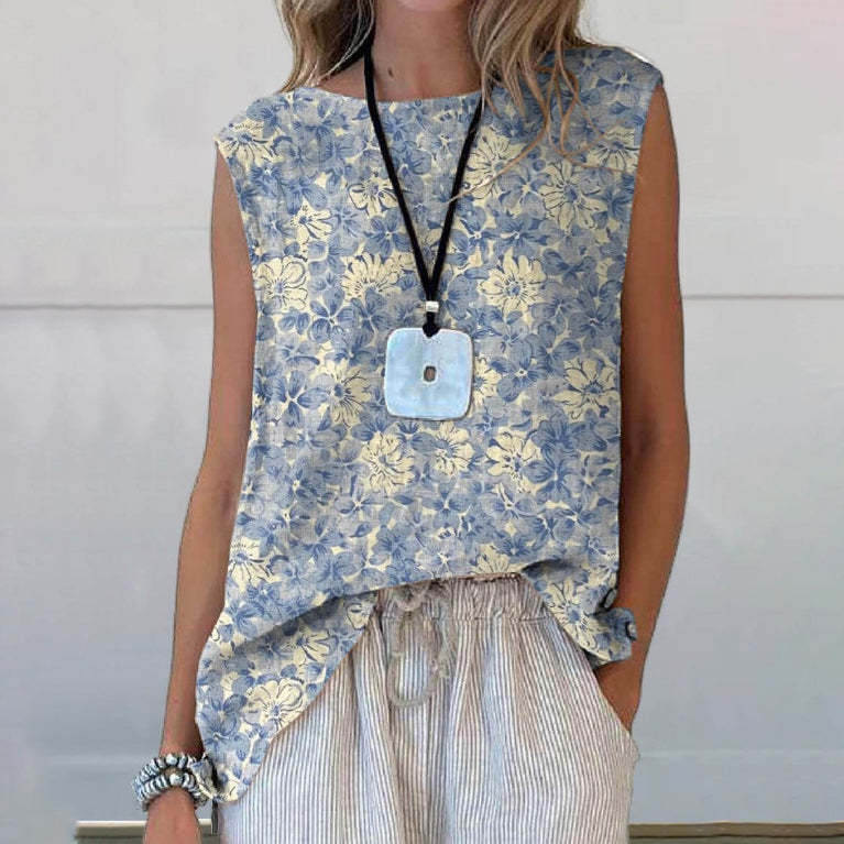 European And American Floral Cotton Linen Vest