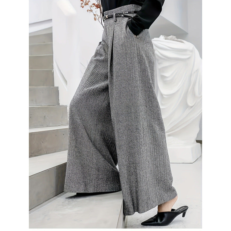Elegant High-waisted Tweed Wide-leg Pants For Fall