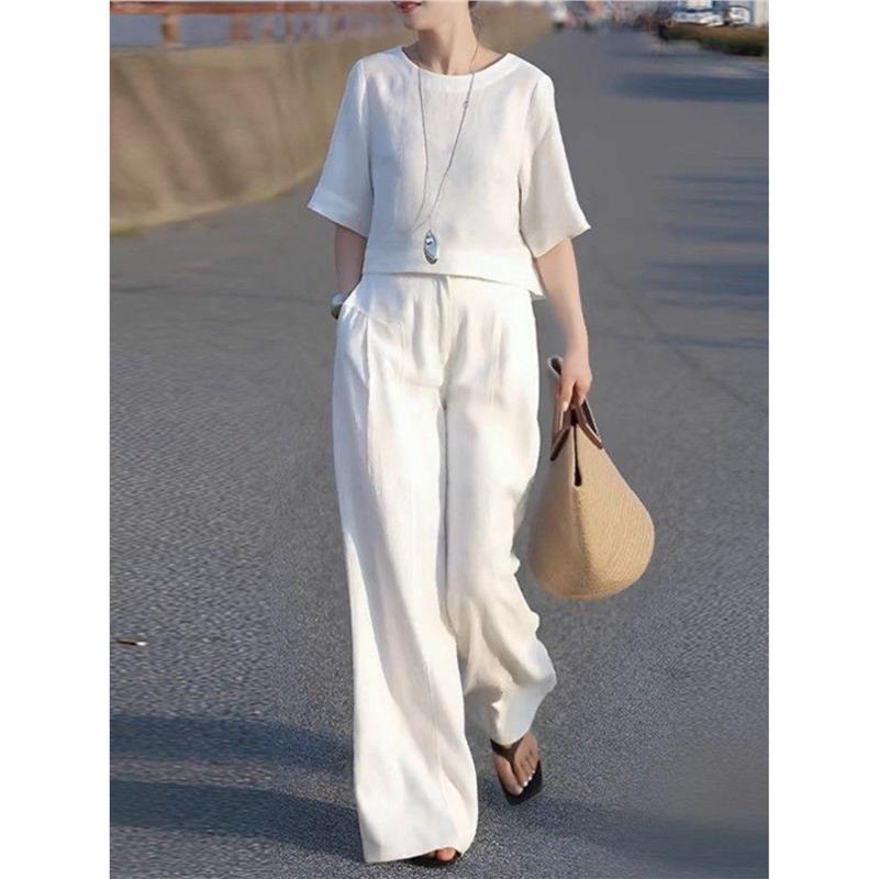 Women's Plus Size Loose Slimming High-end Temperament Wide Leg Pants Casual Two-piece Suit