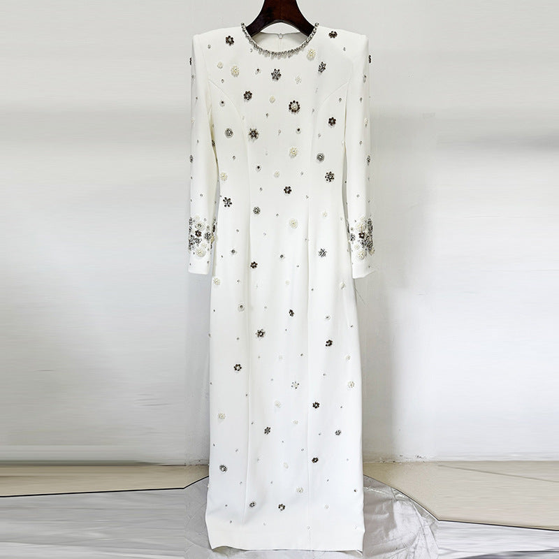 Heavy-duty Beaded And Diamond-embellished Slim-fit Maxi Dress