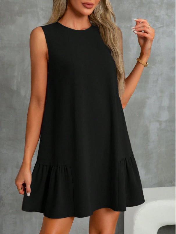 Women's Solid Color Round Neck Sleeveless Vest Dress