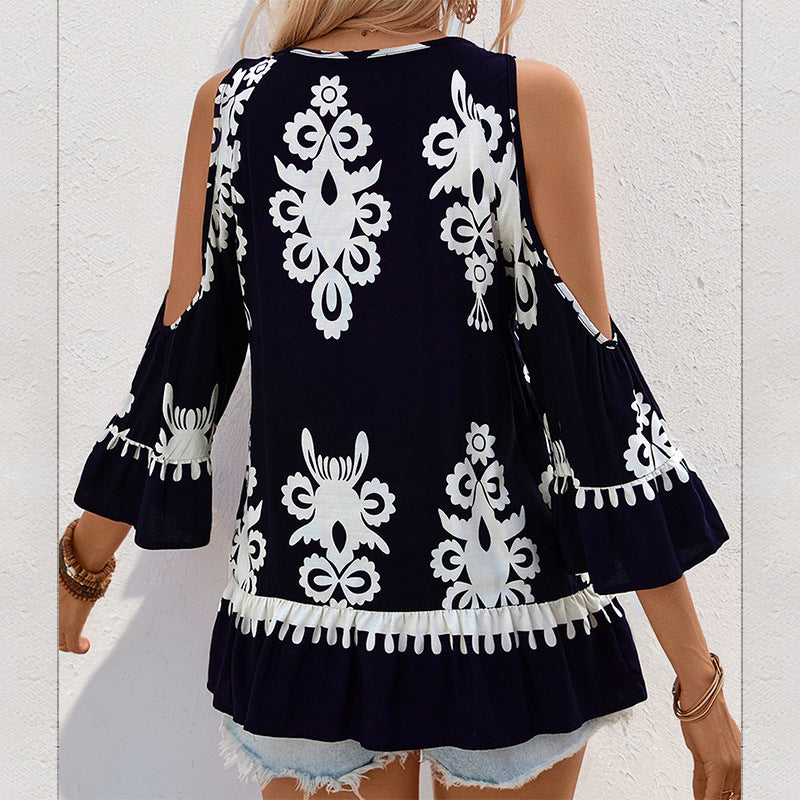 Retro Comfort Shoulder Digging Shirt Lace Shirt