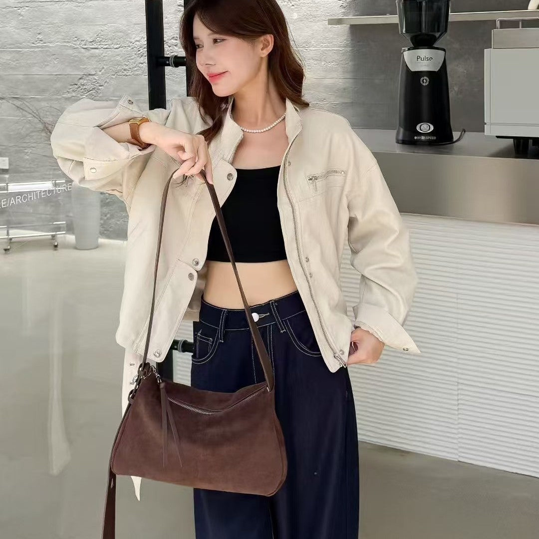 Genuine Leather Pillow Bag Frosted Cowhide Shoulder Bag