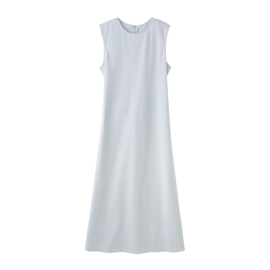 Blue Sleeveless Round Neck Slim Fit Long Dress