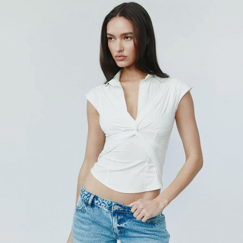 European And American Sexy V-neck Sleeveless Twisted Shirt