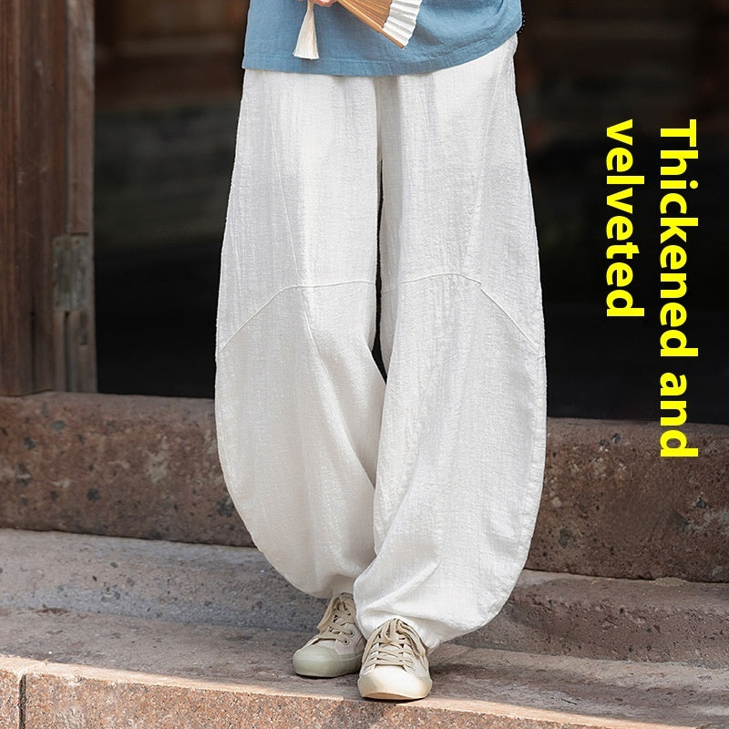 Artistic Retro Cotton And Linen Women's Distressed Loose Casual Pants