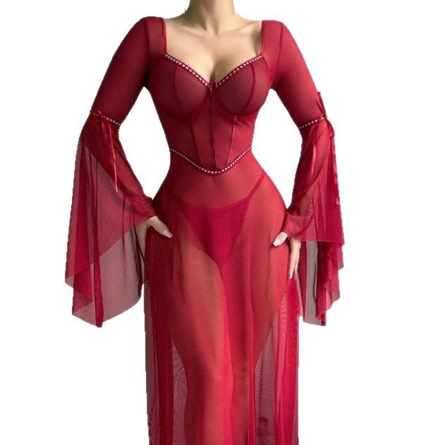 Mesh Split Dress Split Sexy Suit