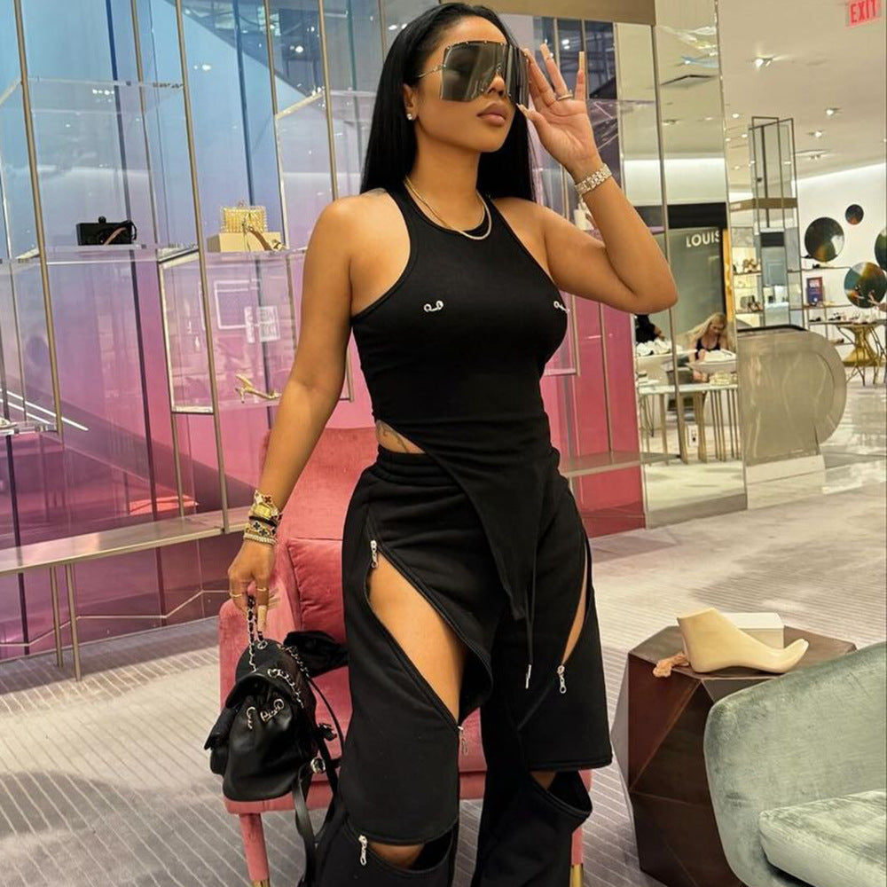 Women's Hot Girl Round Neck Hollow-out Crotch Three-dimensional Decoration One-piece Top