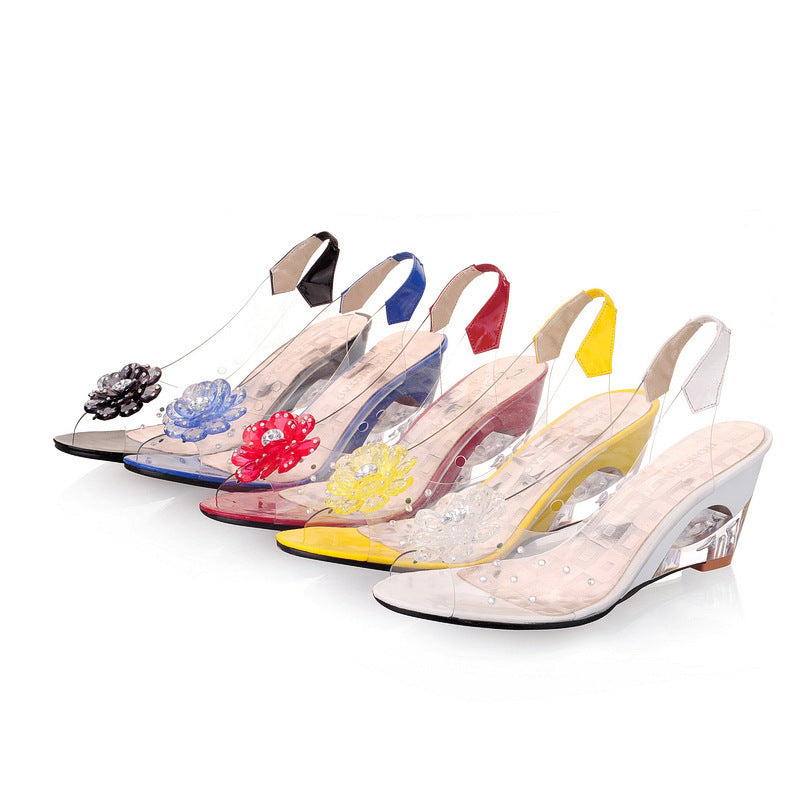 Womens Fish-mouth High-heeled Shoes Summer Transparent Crystal Shoes