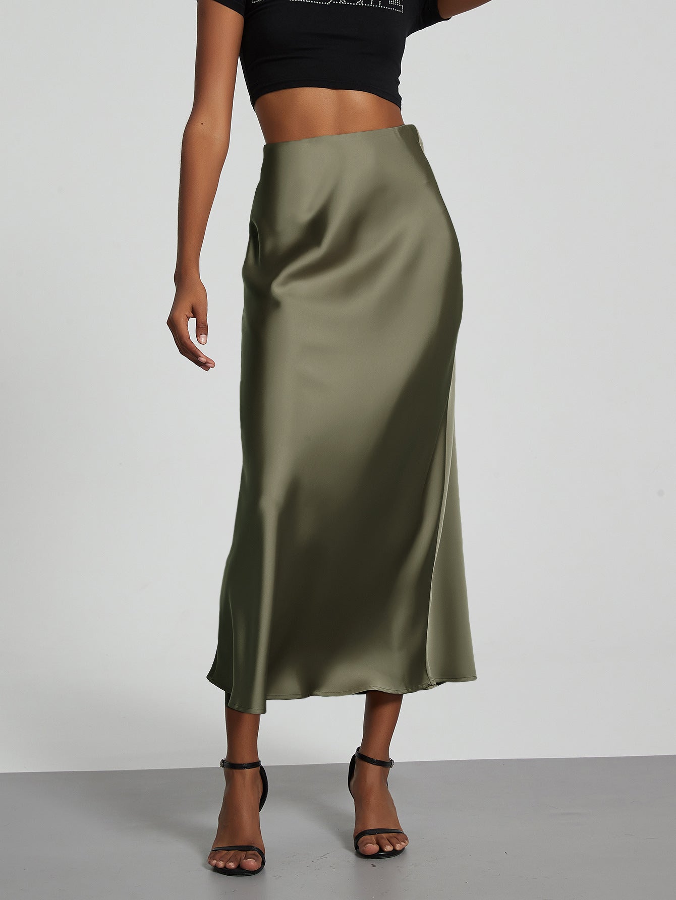 European And American Style Elegant Texture Satin Slimming Straight Mid-length Skirt