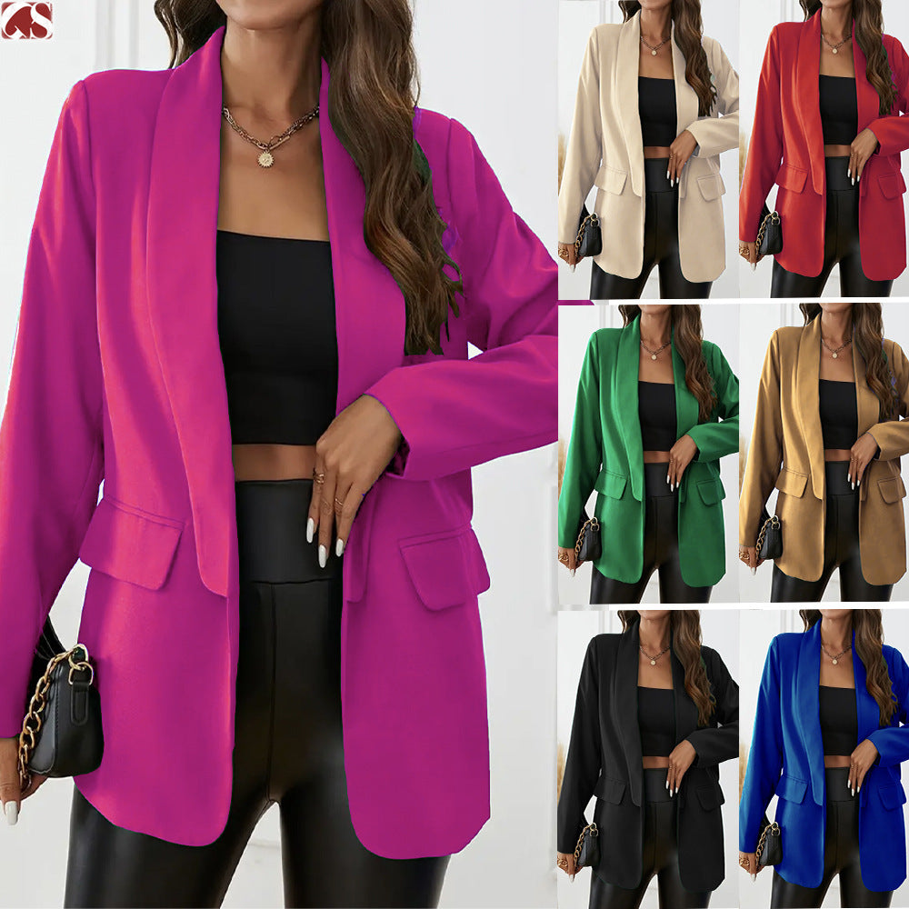 Solid Color Lapel Blazer Stylish Commuter Jacket