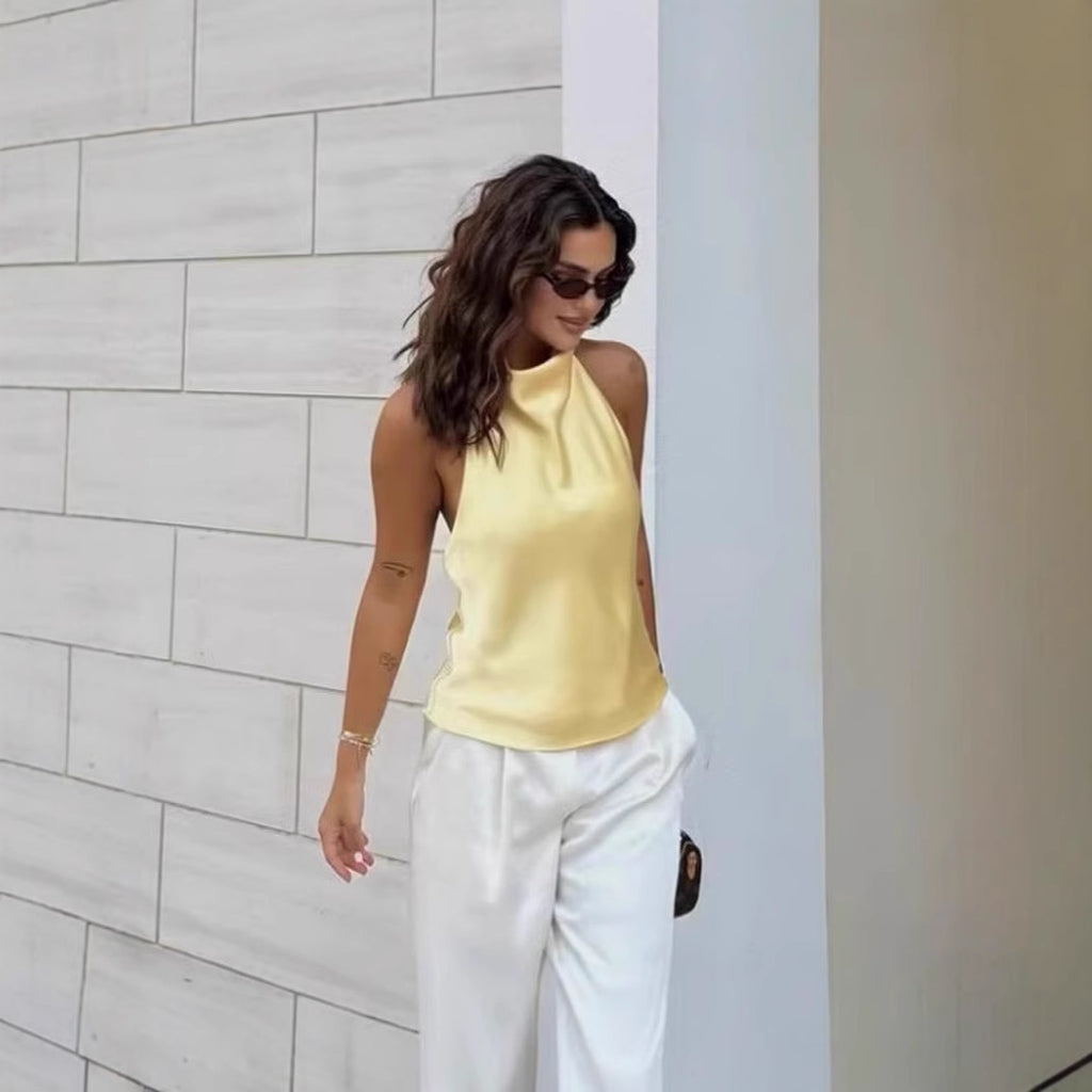 Silk Satin Elegant Halterneck Tank Top