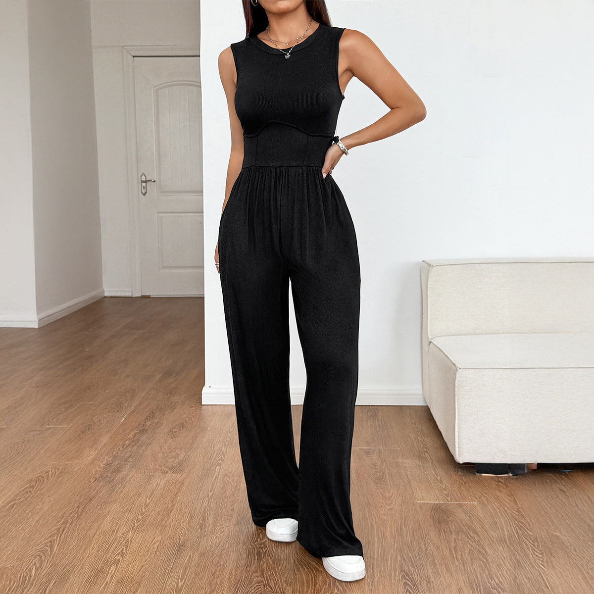Y2g Hot Girl Style Waist-tied Solid Color Jumpsuit Women's Clothing