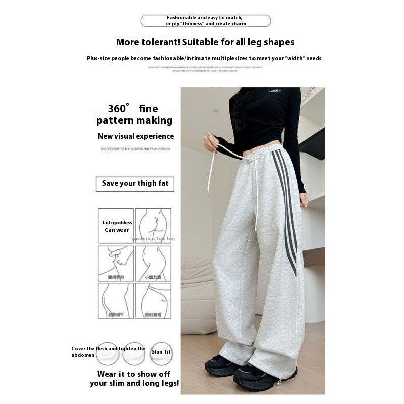 High Waist Slimming And Straight Sweatpants Casual Laid-back Style Wide Leg Pants