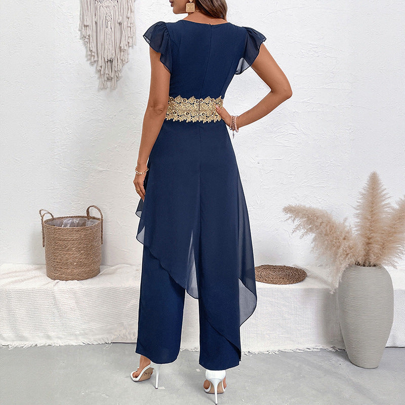 Lace V-neck Stitching Women's Jumpsuit