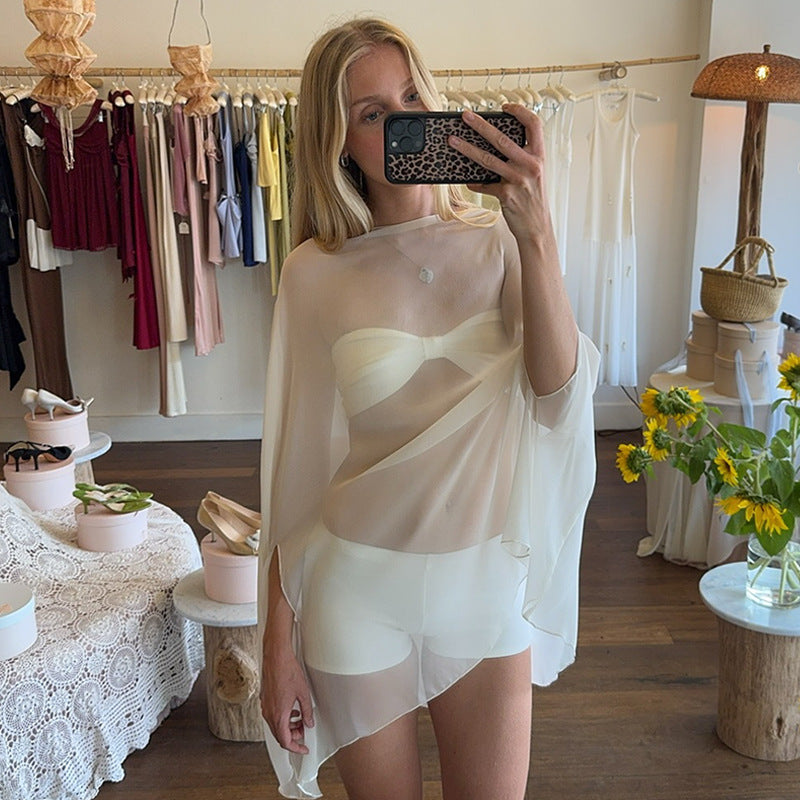 Loose-Fitting, Versatile Plus-Size Womens Chiffon Pullover Tunic