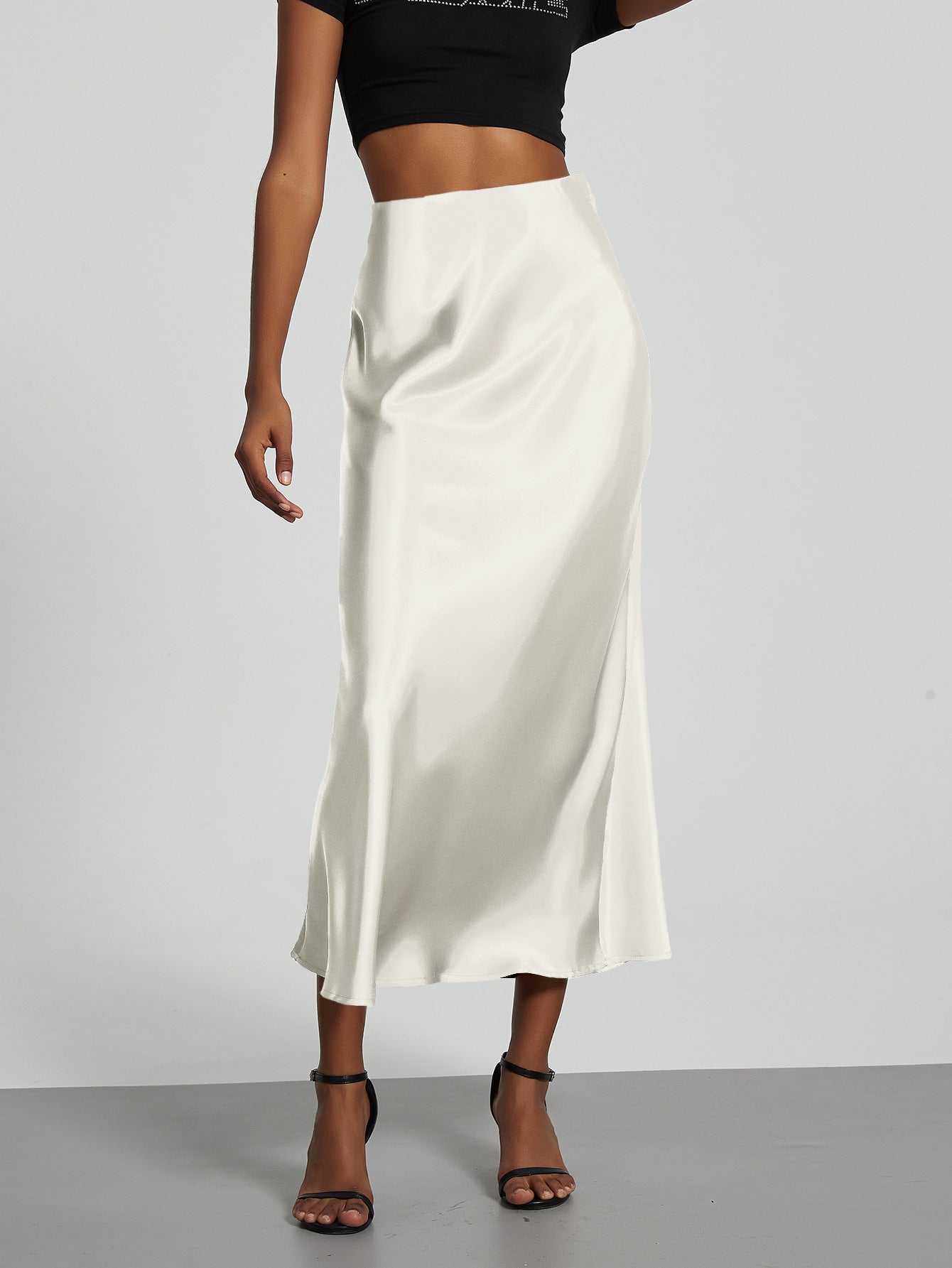 European And American Style Elegant Texture Satin Slimming Straight Mid-length Skirt