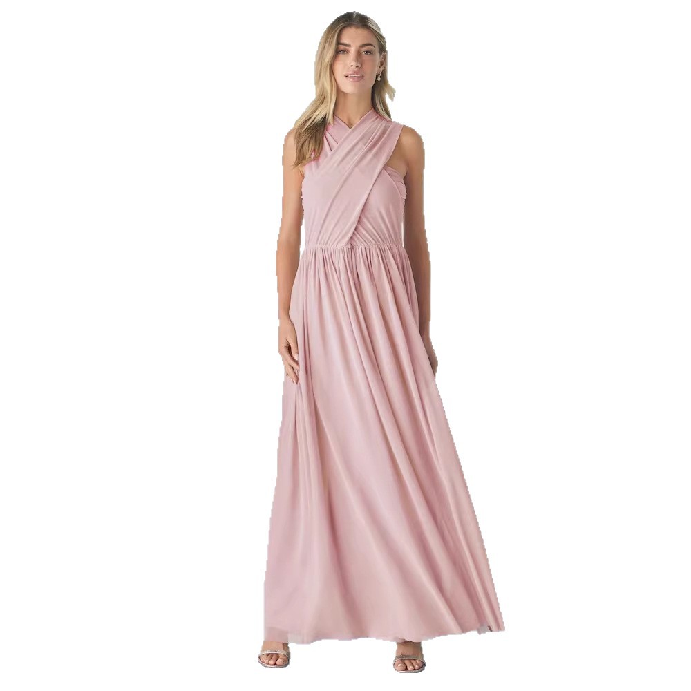 Pleated Solid-Colored Strap Three-Way Dress