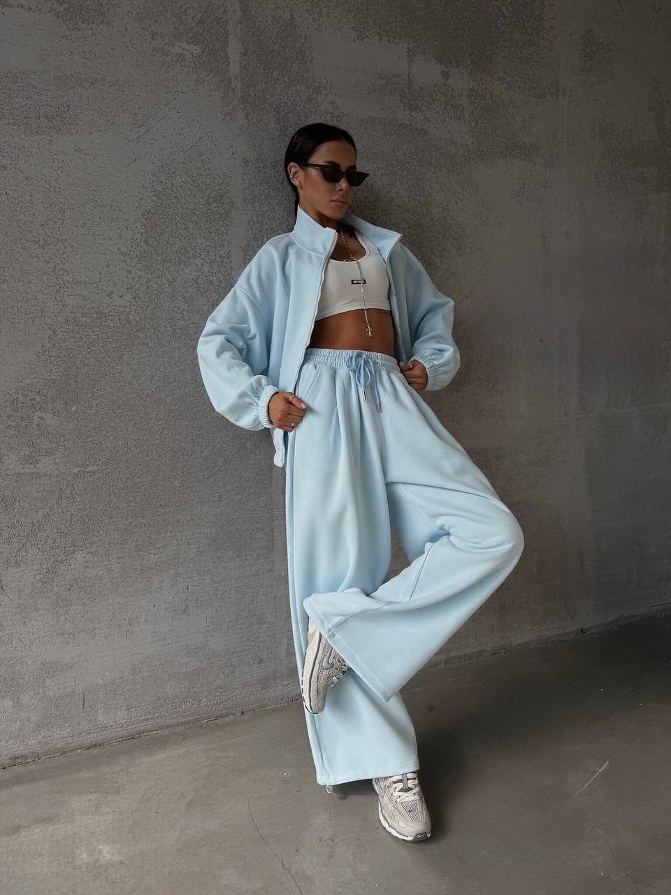Casual Sports Suit Cardigan Wide Leg Sweatpants For Women