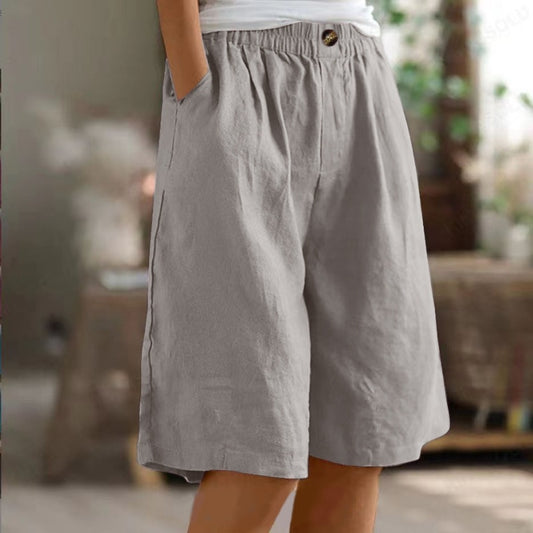 Women's Cotton And Linen Cropped Loose High Waist Shorts