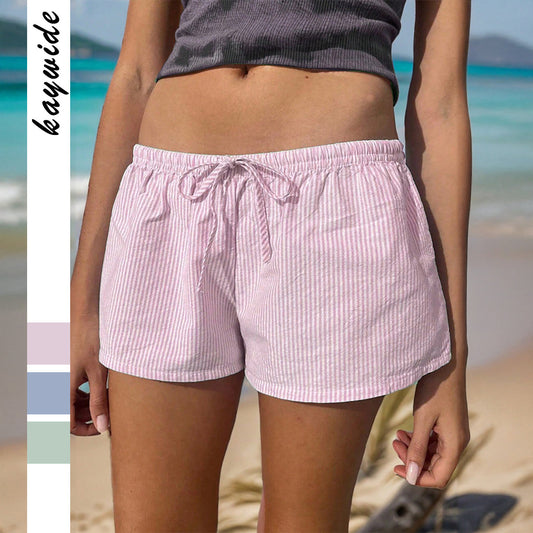 Women's Casual Vacation Striped Lace-up Shorts