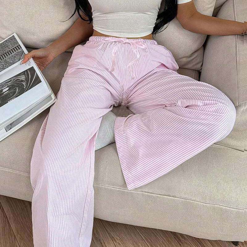 Women's Versatile Solid Color Striped Casual Wide Leg Pants
