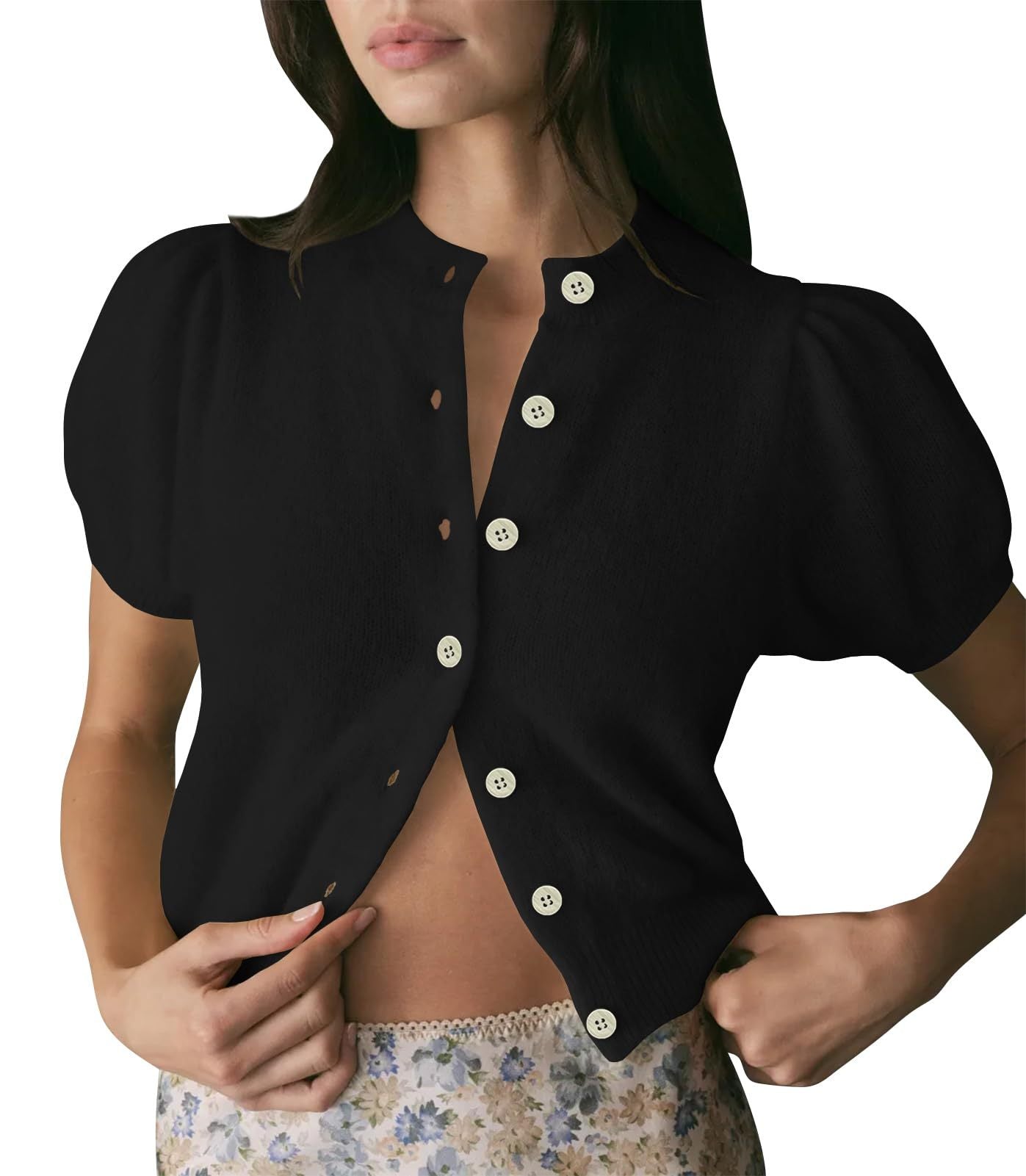 Women's Bubble Short Sleeved Cardigan Sweater