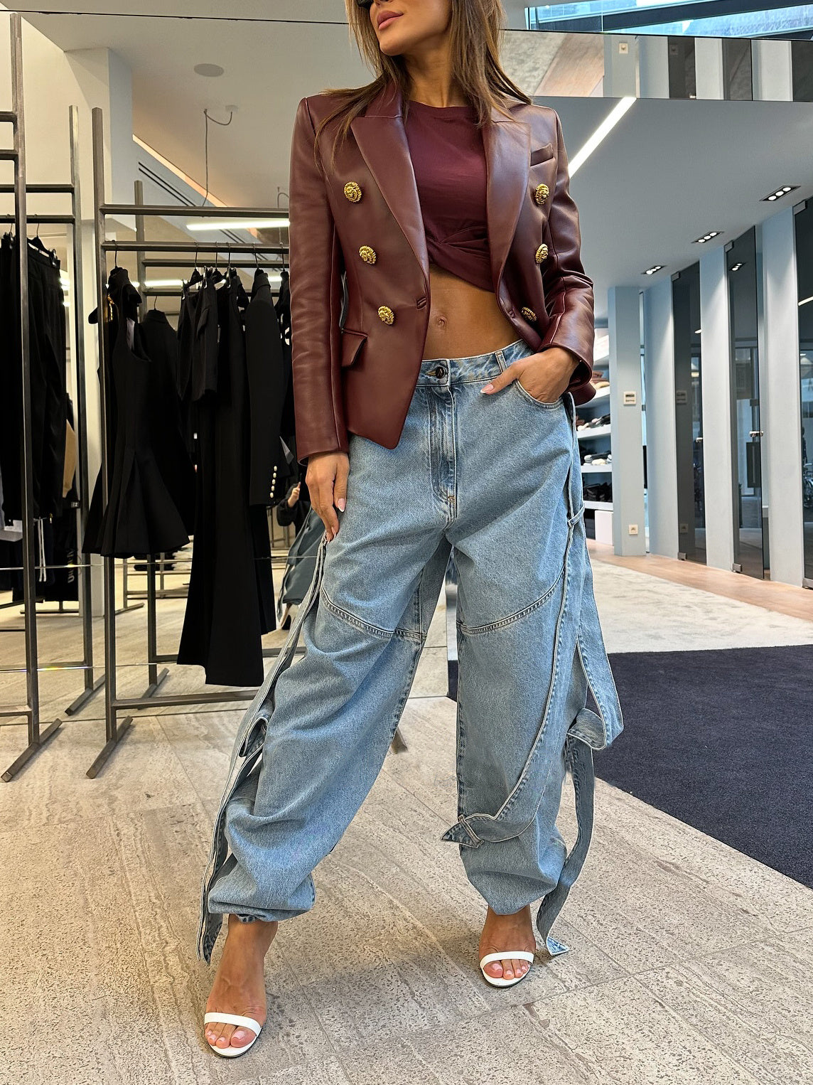 Light Blue Denim Wide-Leg Pants With Dramatic Flap Details And Oversized Fit