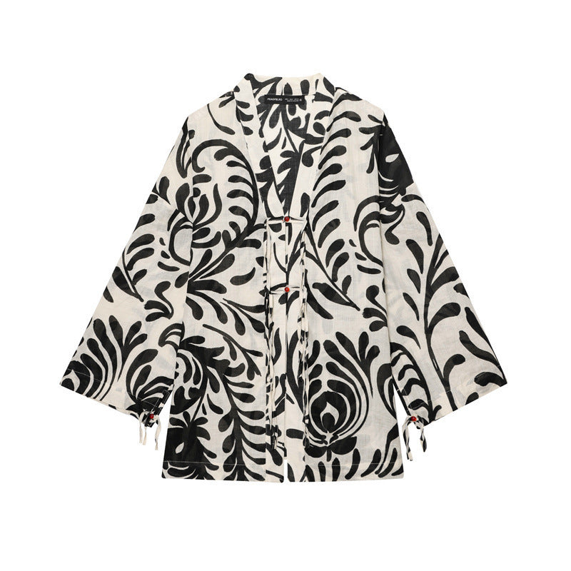 Women's Printed Kimono Coat Pants