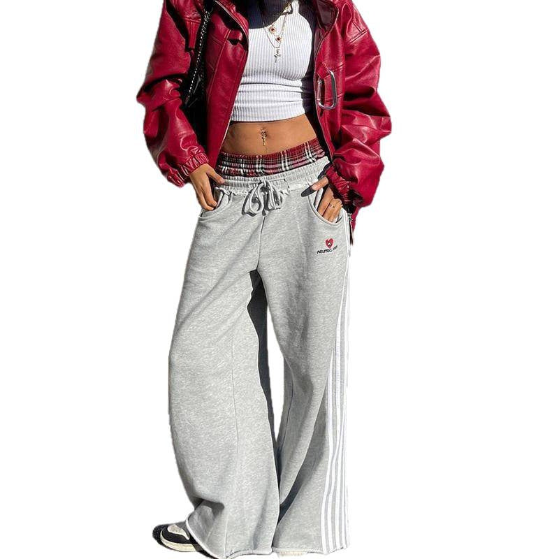 Casual Patchwork Plaid Loose Wide-Leg Pants