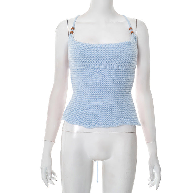 Women's Woolen Lace-up Backless Top